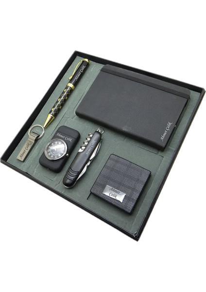 Signator® Tempus | Kişiye Özel Set - 128 Gb. USB Bellek + Saatli Bazalt Çakmak + Çok Fonksiyonlu Çakı + Not Defteri + Kalem ve El Aynası | Isme Özel Hediyelik Set