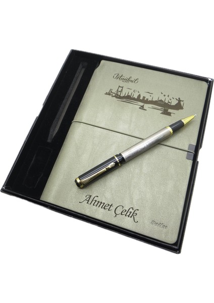 Scrikss Isme Özel Verona Defter(Istanbul Silüeti) + Isme Özel Istanbul Kalem + Kişiye Özel Kutulu Set