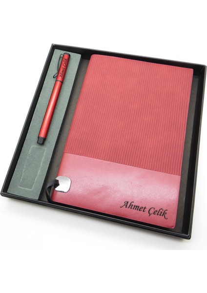 Signator® Codex | N143 Kişiye Özel Defterli Set - Isme Özel Kırmızı Kalem + Isme Özel Kırmızı Defter | Isme Özel Kutusunda Hediyelik Set