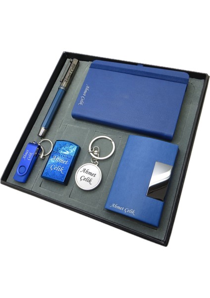 Signator® Oceanus | Kişiye Özel Set - 32 Gb. USB Bellek + Işlemeli Çakmak + Not Defteri + Kalem + Anahtarlık ve Kartvizitlik | Isme Özel Hediyelik Set