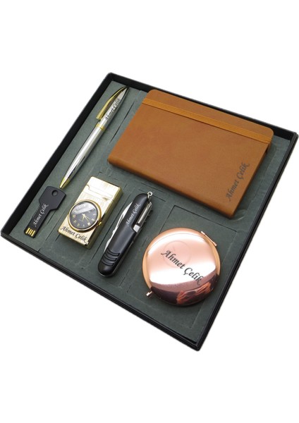 Signator® Argilla | Kişiye Özel Set - 32 Gb. Anahtar USB Bellek + Saatli Çakmak + Not Defteri + Çok Fonksiyonlu Çakı + Kalem ve El Aynası | Isme Özel Hediyelik Set