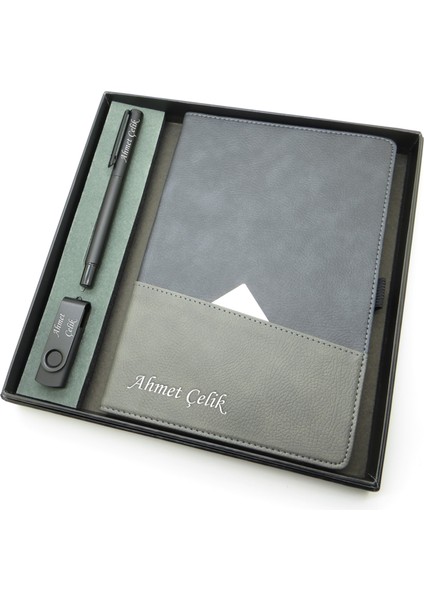Signator® Codex | N186 Kişiye Özel Defterli Set - Isme Özel Siyah Kalem + Isme Özel Siyah Defter + Isme Özel 32 GB USB Bellek | Isme Özel Kutusunda Hediyelik Set