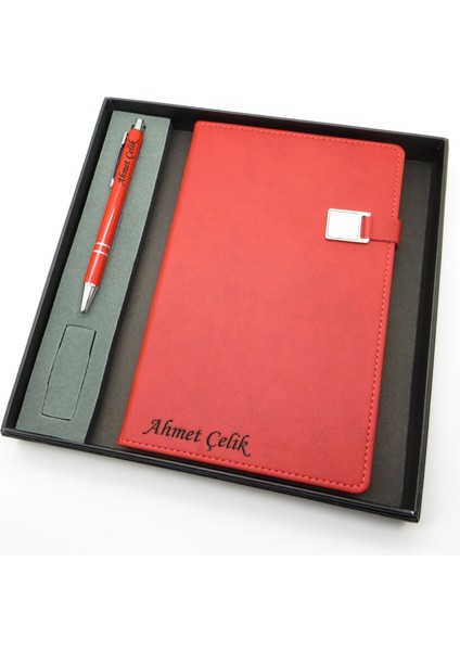 Signator® Codex | N121 Kişiye Özel Defterli Set - Isme Özel Kırmızı Kalem + Isme Özel Kırmızı Defter | Isme Özel Kutusunda Hediyelik Set