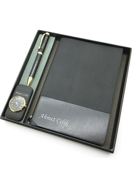 Signator® Codex | N327 Kişiye Özel Defterli Set - Isme Özel Siyah Kalem + Isme Özel Siyah Defter + Isme Özel Siyah Çakmak | Isme Özel Kutusunda Hediyelik Set