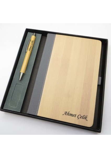Signator® Codex | N214 Kişiye Özel Defterli Set - Isme Özel Bambu Kalem + Isme Özel Bambu Defter | Isme Özel Kutusunda Hediyelik Set