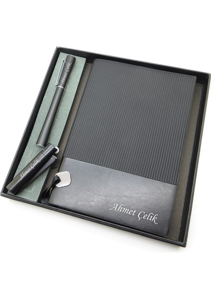 Signator® Codex | N153 Kişiye Özel Defterli Set - Isme Özel Siyah Kalem + Isme Özel Siyah Defter + Isme Özel Siyah Çakmak | Isme Özel Kutusunda Hediyelik Set