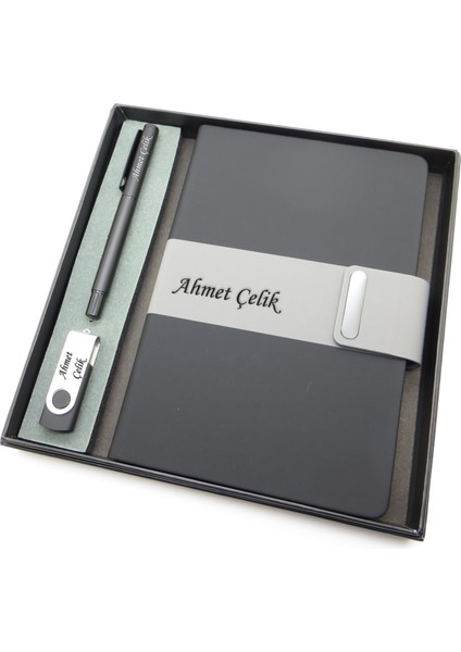 Signator® Codex | N227 Kişiye Özel Defterli Set - Isme Özel Siyah Kalem + Isme Özel Siyah Defter + Isme Özel 32 GB USB Bellek | Isme Özel Kutusunda Hediyelik Set
