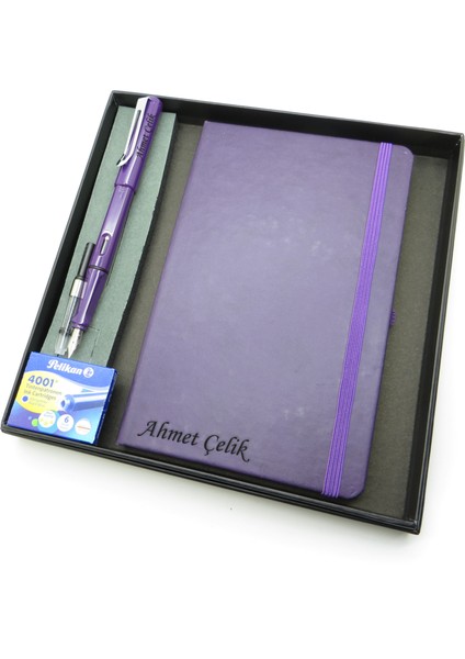Signator® Codex | N319 Kişiye Özel Defterli Set - Isme Özel Mor Dolma Kalem + Isme Özel Mor Defter + Yedek Kartuş| Isme Özel Kutusunda Hediyelik Set
