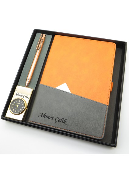 Signator® Codex | N198 Kişiye Özel Defterli Set - Isme Özel Turuncu Kalem + Isme Özel Turuncu Defter + Isme Özel Gold Çakmak| Isme Özel Kutusunda Hediyelik Set