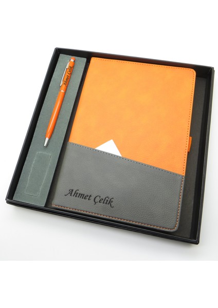 Signator® Codex | N196 Kişiye Özel Defterli Set - Isme Özel Turuncu Kalem + Isme Özel Turuncu Defter | Isme Özel Kutusunda Hediyelik Set