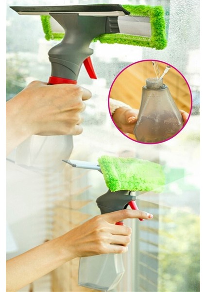 Pratik mikrofiber cam temizleme mop seti, spreylı su hazneli, kolay kullanımlı set