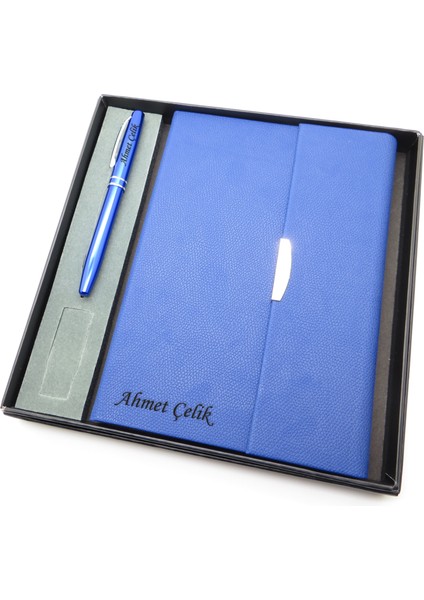 Signator® Codex | N208 Kişiye Özel Defterli Set - Isme Özel Mavi Kalem + Isme Özel Mavi Defter | Isme Özel Kutusunda Hediyelik Set