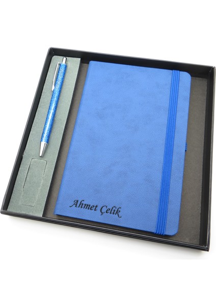 Signator® Codex | N267 Kişiye Özel Defterli Set - Isme Özel Mavi Kalem + Isme Özel Mavi Defter | Isme Özel Kutusunda Hediyelik Set
