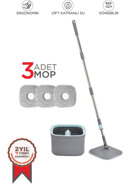 3'lü Otomatik Temizlik Seti, Pratik ve Renkli Mop Bezleri, Kolay Temizlik, TR Menşei