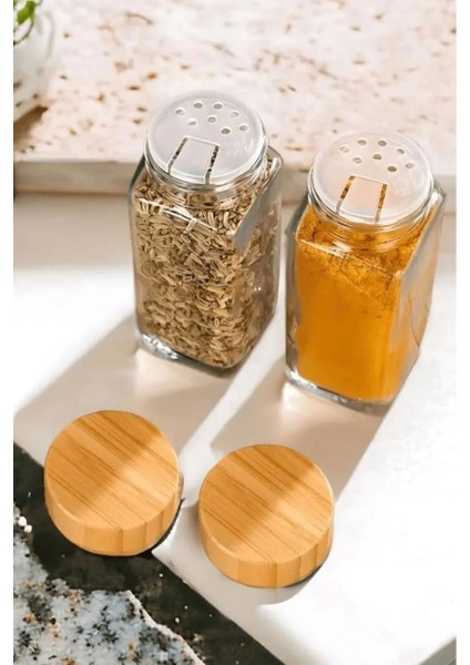 12'li Bambu Baharatlık Seti, Kapaklı, Cam, Etiketli, Şık ve Pratik Tasarım, 125 ml fırsatları