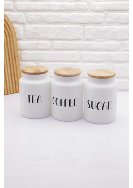 3'lü Cam ve Bambu Kapaklı Kap Seti, Çay, Kahve, Şekerlikler, 890 ml, Parça Sayısı 3