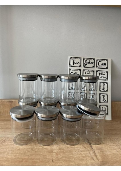 12'li Paslanmaz Çelik Kapaklı Borosilikat Cam Baharatlık Seti 200 ml modelleri