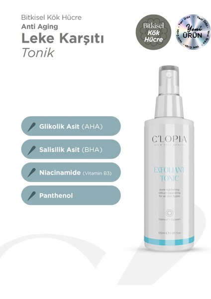 Anti-Aging ve Leke Karşıtı Bitkisel Kök Hücre Tonik, Glikolik Asit, Salisilik Asit, Niacinamide
