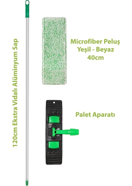 Mikrofiber Yeşil-Beyaz Peluş Saplı Mop - 40 cm