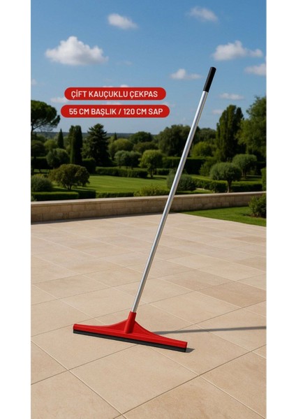 55 cm çift kauçuk temizlik seti ve 120 cm metal saplı aparat