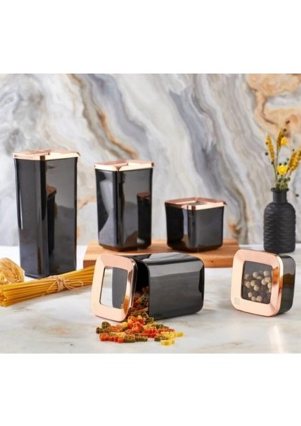 5'li kare saklama kabı seti, siyah-bakır, çok amaçlı, 250 ml kapasiteli