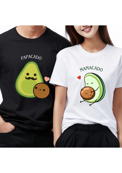 Papacado Mamacado Baskılı Tişört | Aile Kombin Avokado Tişörtü | Anne Baba Hediyesi