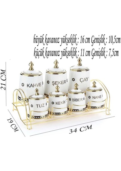 Şık metal standlı petek desenli porselen baharat seti, mutfağınıza zarif dokunuş, 7 parça modelleri