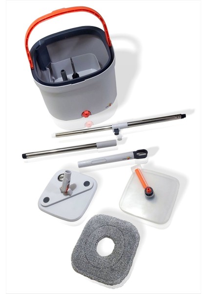 Paslanmaz Çelik Döner Başlı Temizlik Seti, Mat Gri, Kirli ve Temiz Su Ayrımı