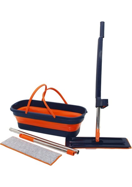 Kendinden Sıkmalı Katlanır Tekerlekli Kova Mop Seti 11.5x41cm, Yedek Bezli, 360° Dönen, TR