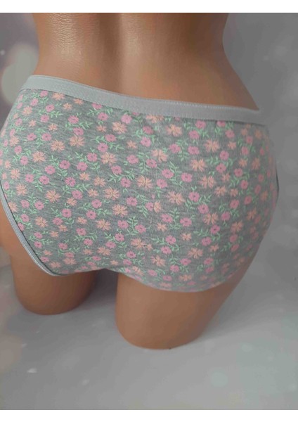 Gri Pembe Çiçek Desenli %60 Polyester %34 Pamuk Cotton %6 Elastan Tutku Kalitesiyle Rahat Kadın Külot modelleri