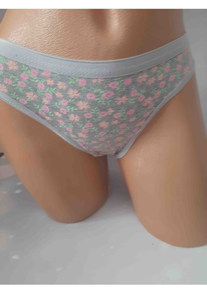 Gri Pembe Çiçek Desenli %60 Polyester %34 Pamuk Cotton %6 Elastan Tutku Kalitesiyle Rahat Kadın Külot fırsatları