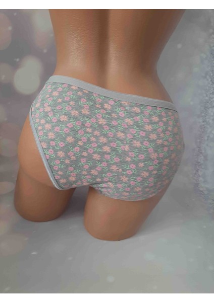 Gri Pembe Çiçek Desenli %60 Polyester %34 Pamuk Cotton %6 Elastan Tutku Kalitesiyle Rahat Kadın Külot indirimleri