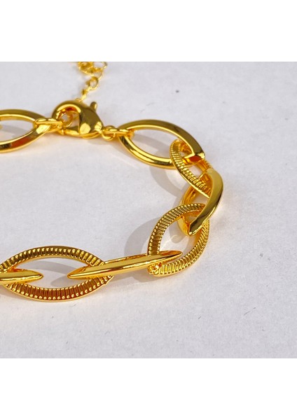 18 Ayar Gold Kaplama Örme Bileklik ,kadın Özel Tasarım Örme Zincir Model Bileklik