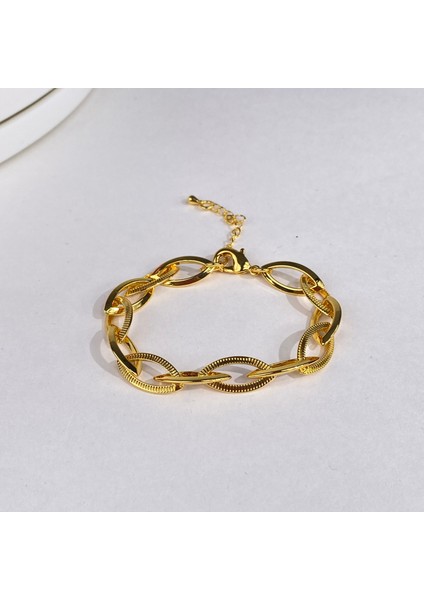 18 Ayar Gold Kaplama Örme Bileklik ,kadın Özel Tasarım Örme Zincir Model Bileklik