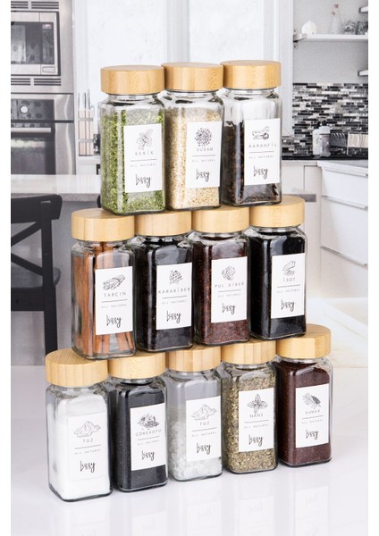 12'li Bambu Baharatlık Seti, 13 Parça, 120 ml, Şık ve Kullanışlı Tasarım modelleri