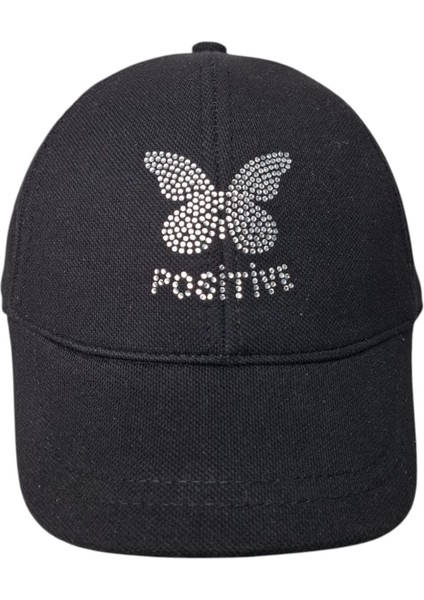 Spteks Kitti 9-15 Yaş Kız Garson Siyah Renk Kelebek Baskı Mevsimlik Şapka