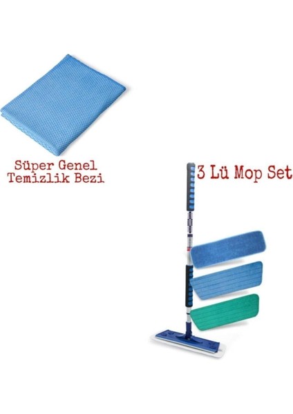 3'lü Mikrofiber Mop ve Temizlik Bezi Seti, Pratik ve Temizliğe Uygun Promosyon Paketi