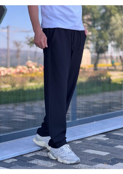 Rahat Kalıp Çizgili Fitilli Kumaş Relaxed Pantolon