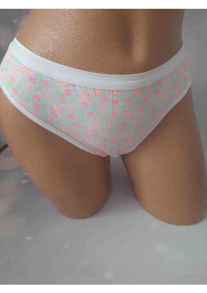 Beyaz %100 Pamuk Cotton Fosforlu Pembe Çiçekli Tutku Kalitesiyle Rahat Kullanışlı Kadın Külot