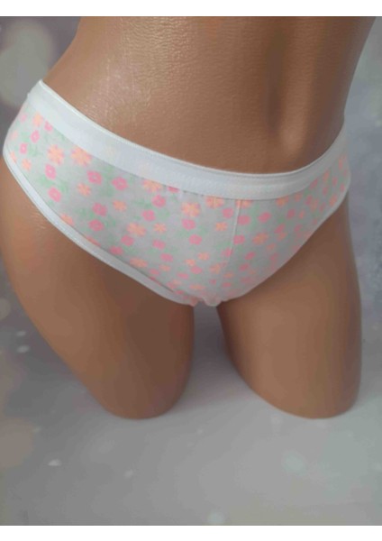 Beyaz %100 Pamuk Cotton Fosforlu Pembe Çiçekli Tutku Kalitesiyle Rahat Kullanışlı Kadın Külot fiyatları