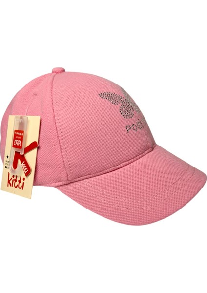 Spteks Kitti 9-15 Yaş Kız Garson Pembe Renk Kelebek Baskı Mevsimlik Şapka