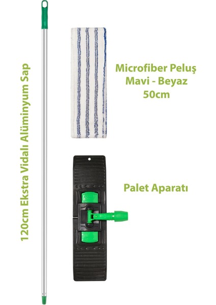 Mavi-beyaz mikrofiber peluş saplı temizlik mopası, 50 cm, set, TR menşei