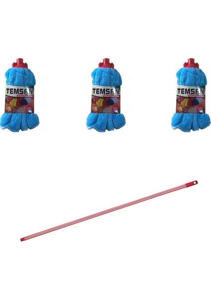 Yedek ıslak temizlik kovası ve mop seti, metal saplı, 3'lü renkli paket