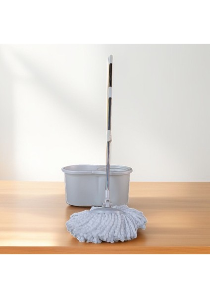 Çelik Saplı Mikrofiber Mop Seti, 360° Döner Başlık, Pratik Temizlik Seti Beyaz