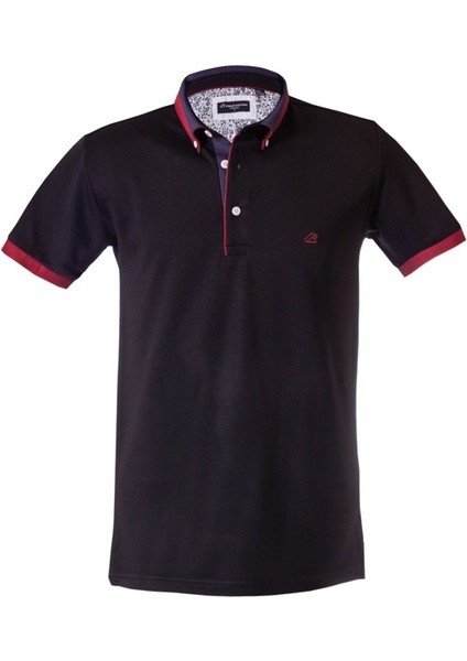 Siyah Erkek Polo Yaka Kısa Kollu T-Shirt – Bordo Detaylı Şık Tasarım