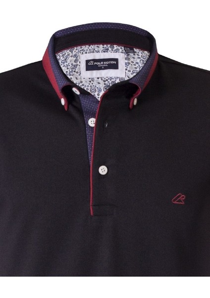 Siyah Erkek Polo Yaka Kısa Kollu T-Shirt – Bordo Detaylı Şık Tasarım modelleri