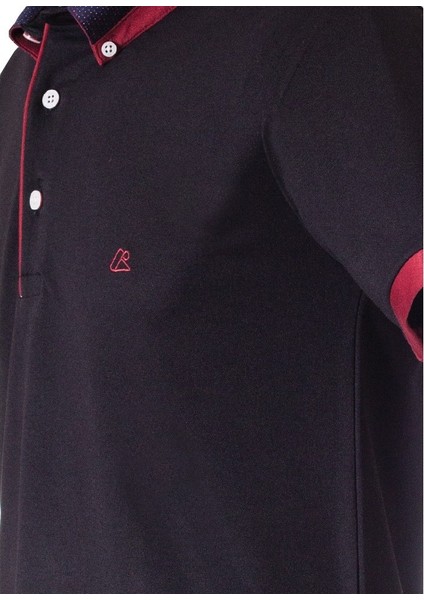 Siyah Erkek Polo Yaka Kısa Kollu T-Shirt – Bordo Detaylı Şık Tasarım fırsatları