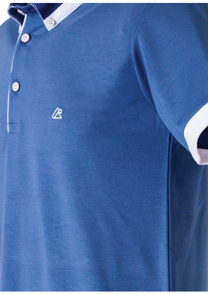 Mavi Erkek Polo Yaka Kısa Kollu T-Shirt – Beyaz Detaylı Modern Tasarım fırsatları