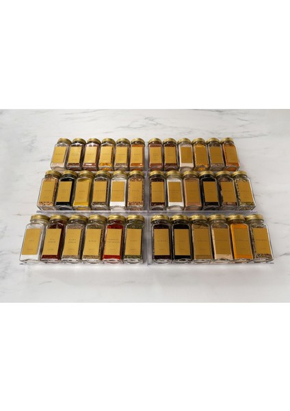 Şeffaf Pleksi Baharatlık Seti, Gold Etiket, Fırça, Huni, Kalem, Hediye, 120 ml, 36 Parça modelleri