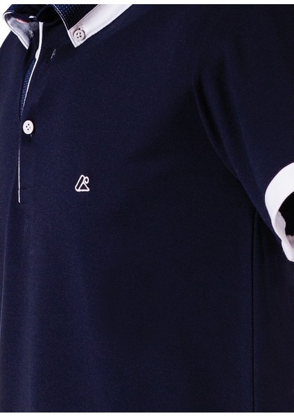 Lacivert Erkek Polo Yaka Kısa Kollu T-Shirt – Beyaz Detaylı Şık Tasarım modelleri